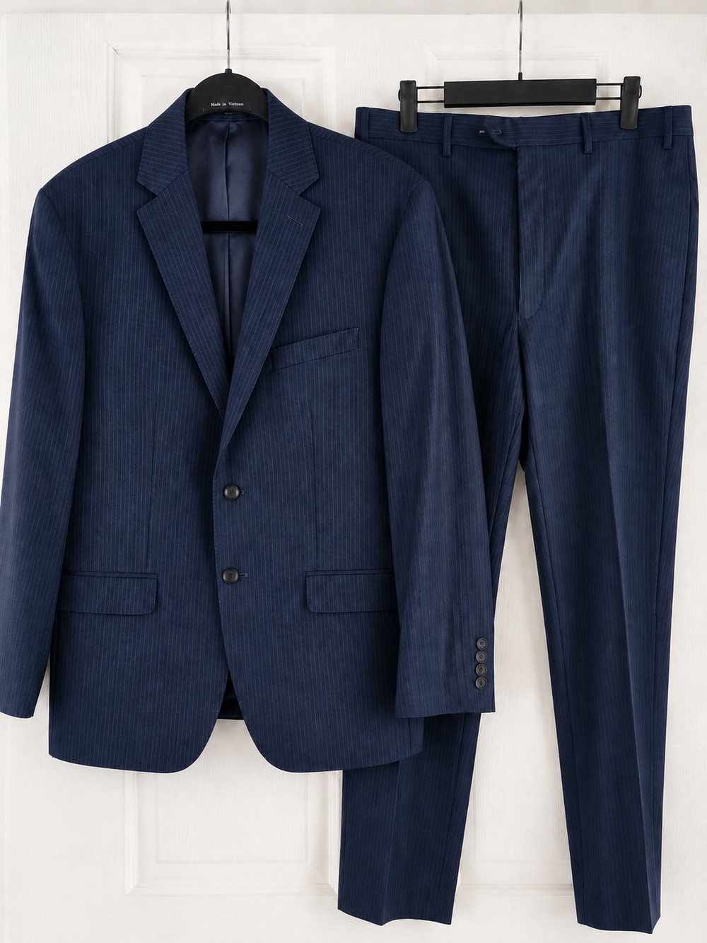 Calvin Klein Navy Pinstripe Two-Piece Suit - Blazer Sz 40 SH / Pant Sz 36